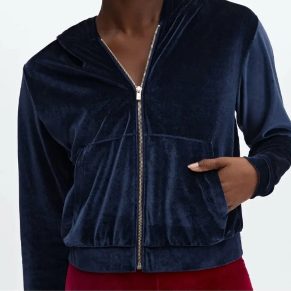 Fabletics Midnight Blue Velvet Donna Velour Hoodie - Picture 2 of 8